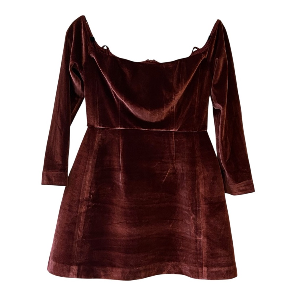 NAT Anthropologie Hutch Off-The-Shoulder Velvet Mini Dress Women’s SZ 0 in Wine‎ - Picture 5 of 8